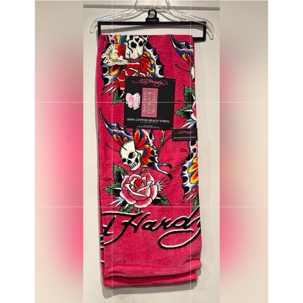 Ed Hardy Beach Towel-Skull Butterfly